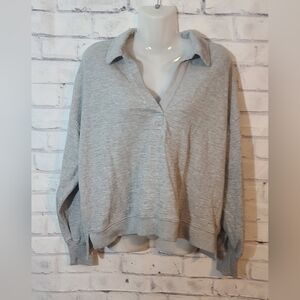 Aerie V-Neck Collared Gray Sweatshirt Small